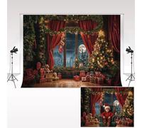 Kate Christmas Photography Backdrop 2.2x1.5m/7x5ft Indoor Christmas Eve Xmas Tree Red Curtains Gift Child Birthday Portrait Photo Background Props Studio
