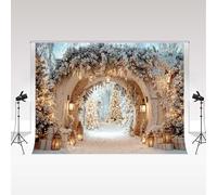 Kate Christmas Photography Backdrop 2.2x1.5m/7x5ft Winter Snowy Archway Lanterns Neon Pine Trees Photo Backdrops Family Portrait Decorative Background Photozone