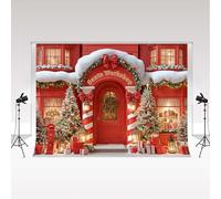 Kate Christmas Photography Backdrop 3x2.5m/10x8ft Santa Workshop Photo Backdrops Red Snowy Trees Presents Decorative Background Family Portrait Photozone