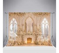 Kate Christmas Photography Backdrop 7x5ft/2.2x1.5m Fireplace Xmas Background White Castle Window Golden Ornaments Winter Wonderland Xmas Photo Studio Prop for Holiday Family Portraits