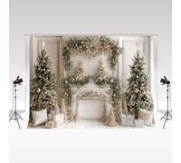 Kate Christmas Photography Backdrops 3x3m/10x10ft Christmas Tree White Vintage Brick Fireplace Decorative Background Kids Adult Portrait photoshoot Family Xmas Background Props