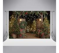 Kate Christmas Photography Backdrops 6.5x6.5ft/2x2m Winter Glowing Xmas Tree Rustic Wooden Barn Door Background Kids Holiday Family Portrait Photo Backdrop Party Decorative Props