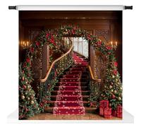 Kate Christmas Photography Backdrops Red Carpet Staircases Indoor Arch Xmas Party Decorations, 8x8ft