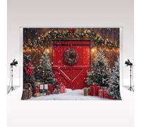 Kate Christmas Red Barn Door Photography Backdrops 3x2m/10x6.5ft Winter Snow Christmas Wreath Kids Birthday Portrait Photo Background Decorative Banner Studio