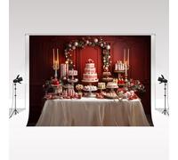 Kate Christmas Red Studio Backdrop Photography 3x3m/10x10ft Christmas Dinner Party Decoration Props Family Portrait Backdrop Xmas Video Shooting Background Luxury Dinner Theme Magazine Photography