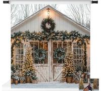 Kate Christmas Rustic Cabin Snowy Trees White Door House Backdrop Photo Background Studio Props,10x10ft