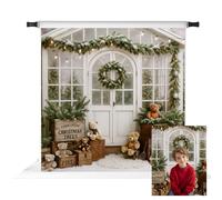 Kate Christmas Tree Backdrop for Photography White Cabin Backdrops Teddy Bear Decor Background Photo Fabric Props 10x10ft