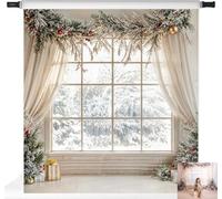 Kate Christmas Tree Window White Curtains Snow Gift Backdrop Photo Background Studio Props,10x10ft