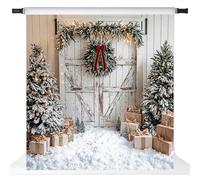 Kate Christmas Trees Backdrop Barn Door White Snow Floor Xmas Party Festive Backdrops, 10x10ft