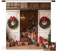Kate Christmas White Barn Doors Wreaths Trees Gifts Backdrop Photo Background Studio Props,10x10ft