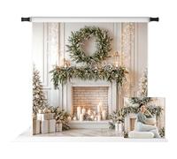 Kate Christmas White Fireplace Backdrop for Photography Christmas Trees Gift Candle Garland Decoration Background Home Party Props 10x10ft