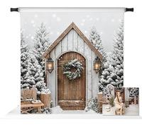 Kate Christmas Winter Cabin Snowy Fence White Green Tree Backdrop Photo Background Studio Props,10x10ft