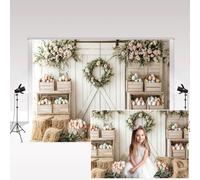 Kate Easter Photography Backdrops 2.2x1.5m/7x5ft Spring Floral Easter Egg Farmhouse White Wooden Door Background Kids Birthday Cake Smash Photocall Props