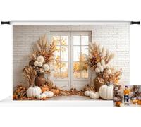 Kate Fall Cozy Maple Floral Pumpkin Window White Photo Backdrop, 10x6.5ft