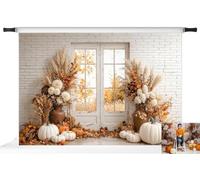 Kate Fall Cozy Maple Floral Pumpkin Window White Wall Photo Backdrop, 7x5ft