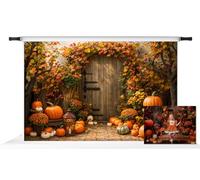 Kate Fall Maple Leaves Arch Door Backdrops for Photography Autumn Pumpkins Thanksgiving Day Backdrops for Kids Brown Wooden Door Background Photo Fabric Props 10x6.5ft