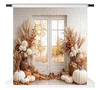Kate Fall Photography Backdrops Autumn Harvest Pumpkin White Brick Wall Boho Theme Photography Props, 10x10ft