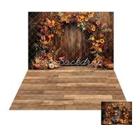 Kate Fall Pumpkin Fine Art Flower Arch Wooden Wall Brown Wooden Floor Room Set Backdrops(10x6.5ft,10x6.5ft)