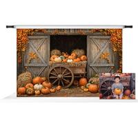 Kate Fall Pumpkins Backdrops for Photography Cart Barn Door Backdrop Thanksgiving Day Autumn Maple Leaves Background Photo Fabric Props 10x6.5ft