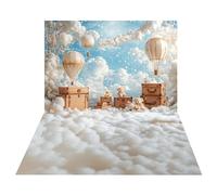 Kate Fantasy Clouds Photography Backdrop Room Set Hot Air Balloon Suitcase Toy Bear Decoration Background Photo Studio(7ftx5ft&7ftx5ft)