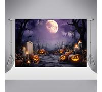 Kate Halloween Evil Pumpkin Photography Backdrop 3x2.5m/10x8ft Horror Candle Tombstone Party Decor Strange Purple Sky Photo Background Studio Props