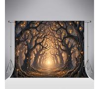 Kate Halloween Photography Backdrop Enchanted Forest Twisted Trees Glowing Lights Misty Path Spooky 7x5ft/2.2x1.5m Magic Dark Fantasy Background Photo Studio Prop for Kids Adults Portraits