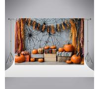 Kate Halloween Photography Backdrops 10x10ft/3x3m Pumpkin Spider Web Holiday Party Background Kids Birthday Portrait Cloth Strips Decorative Photocall Photo Backdrop