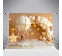 Kate Hot Air Balloon Backdrop for 1st Birthday Party Cartoon Teddy Bear Background Photo Studio 8x8ft/2.5x2.5m Props Soft Brown Shining Star Photography Backdrop