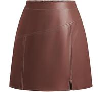 Kate Kasin PU Leather Mini Skirt for Women UK Elastic Waistband Side Zip Closure Club Wear Coffee L