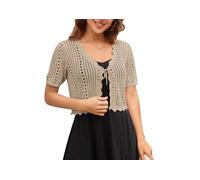 Kate Kasin Summer Crochet Cardigan with Openwork Pattern for Women for Beach Holidays Dark Khaki L