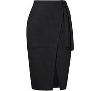 Kate Kasin Women Faux Suede Midi Skirt High Waist Below Knee Length Bodycon Wrap Skirt with Side Tie and Back Zipper Black L