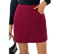 Kate Kasin Women's Corduroy Mini Skirt High Waist Slim Fit Wrap Skirt Autumn & Winter Corduroy Skirt Short Skirt Made of Corduroy, Burgundy red, M