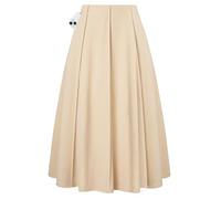 Kate Kasin Women's Elastic Pleated Skirt Elegant A-line Pleated midi Skirt with Pockets Wedding Guest Apricot 2XL