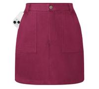 Kate Kasin Women's Elegant A-Line Suede Mini Skirt with Pockets and Elastic Waist Wine Red 2XL