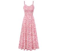 Kate Kasin Women's Floral Sundress Summer Maxi Casual Beach Dress V-Neck Spaghetti Straps Smocked Dress Pink Floral XL