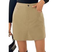 Kate Kasin Women's High Waist Slim Fit Corduroy Mini Skirt, Wrap Style, Apricot, L