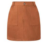 Kate Kasin Women's High Waist Solid Color Short Midi Skirt with Pockets Buttons Brown XL