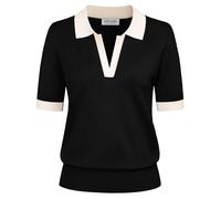 Kate Kasin Women's Jumper Short Sleeve Summer Polo Sweater Elegant Basic Knit Tops Black-White S