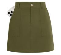 Kate Kasin Women's Linen Mini Skirt Summer Elastic High Waist Wrap Skirts Chic Casual Outfit with Shorts Underneath & Pocket Army Green XXL