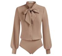 Kate Kasin Women's Long Sleeve Button-Down Shirts Formal Business Office Blouse Light Brown XXL