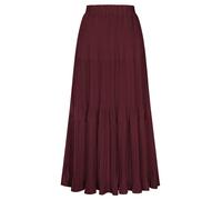 Kate Kasin Women's Pleated A-line Maxi Skirts Chiffon Layered Flowy Elastic Waist Skirt Spring Summer Casual Outfit Dark Red L