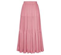 Kate Kasin Women's Pleated A-line Maxi Skirts Chiffon Layered Flowy Elastic Waist Skirt Spring Summer Casual Outfit Pink L