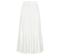 Kate Kasin Women's Pleated A-line Maxi Skirts Chiffon Layered Flowy Elastic Waist Skirt Spring Summer Casual Outfit White S