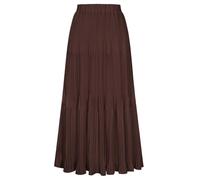Kate Kasin Women's Pleated A-line Maxi Skirts Chiffon Layered Flowy Elastic Waist Skirt Spring Summer Casual Outfit Brown XL