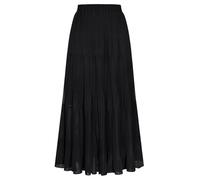Kate Kasin Women's Pleated A-line Maxi Skirts Chiffon Layered Flowy Elastic Waist Skirt Spring Summer Casual Outfit Black XL
