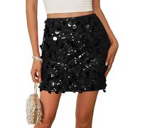 Kate Kasin Women's Sequin Glitter Mini Skirt - Stretchy High Waist Hip Wrap Half Skirt - Party Bodycon Short - Black, XXL
