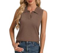 Kate Kasin Women's Sleeveless Wool Blend Knit Tops Polo Collar Sweater Vest Caual Lightweight Spring Summer Tops Coffee Brown XXL