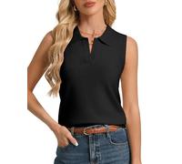 Kate Kasin Women's Sleeveless Wool Blend Knit Tops Polo Collar Sweater Vest Caual Lightweight Spring Summer Tops Black S