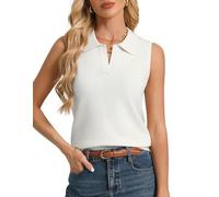 Kate Kasin Women's Sleeveless Wool Blend Knit Tops Polo Collar Sweater Vest Caual Lightweight Spring Summer Tops White S