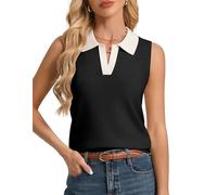 Kate Kasin Women's Sleeveless Wool Blend Knit Tops Polo Collar Sweater Vest Caual Lightweight Spring Summer Tops Black-White L